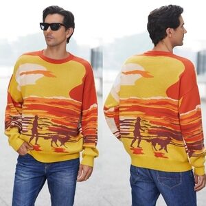 SINAR Men's Casual 100% Cotton Knit Sweater Loose Crew Neck Knitwear Size 2XL